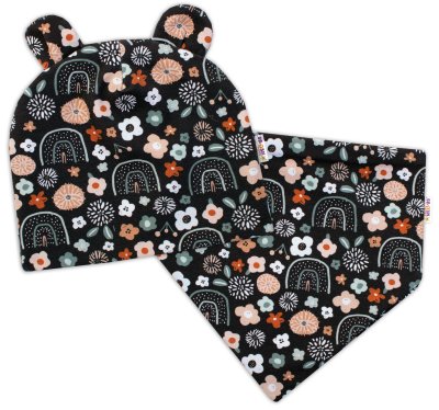 Dvouvrstvá čepice s oušky + šátek Palouček, grafit, vel. 80/92