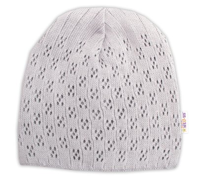 Ažurková čepice, dvouvrstvá, bavlna, šedá, vel. 104/110