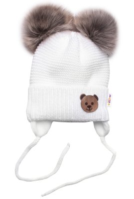 Dětská zimní čepice s fleecem Teddy Bear,bambulky - bílá, šedá