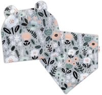 Dvouvrstvá čepice s oušky + šátek Palouček, mátová, vel. 80/92