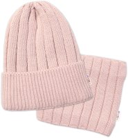 Dětská zimní nadčasová čepice + komínek , pudrová