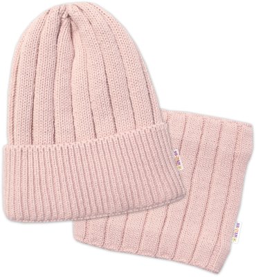 Dětská zimní nadčasová čepice + komínek , pudrová