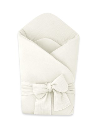 Elegantní mušelínová zavinovačka s vázáním Nature, smetanová