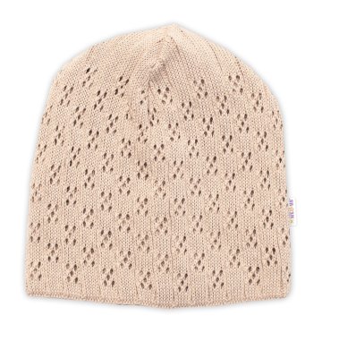 Ažurková čepice, dvouvrstvá, bavlna, cappuccino, vel. 104/110