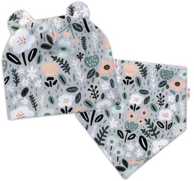 Dvouvrstvá čepice s oušky + šátek Palouček, mátová, vel.62/74