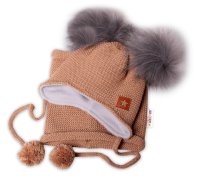 Baby Nellys Zimní čepice s fleecem Star + komínek,medová, 98/104