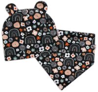 Dvouvrstvá čepice s oušky + šátek Palouček, grafit