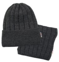 Dětská zimní nadčasová čepice + komínek , tm. šedá