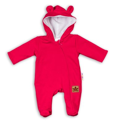 Kojenecký teplákový overal s kapucí Teddy - malinový, vel. 80