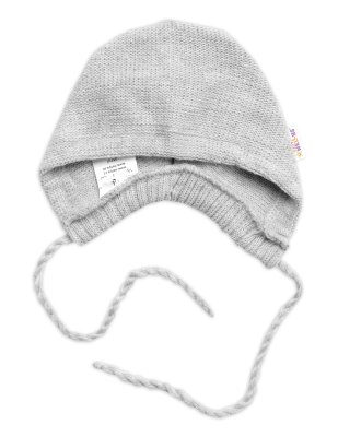 Baby Nellys Pletená čepička na zavazování bonetka Boy, šedá,56/62