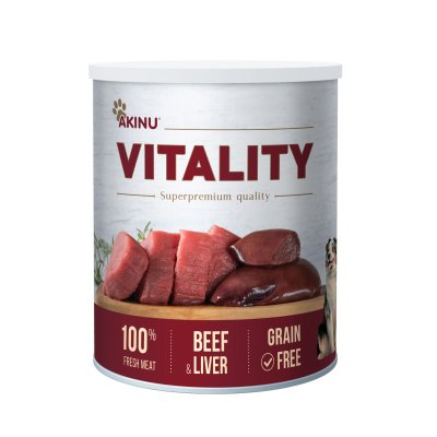 Akinu VITALITY konzerva pro psy hovězí s játry mleté 800 g