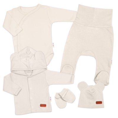 Baby Nellys 5D Bavlněná souprava pro miminko do porodnice Nature, ecru, 62