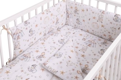 Baby Nellys Mantinel s povlečením, bavlna, 3D sada, Cirkus,  bílá/béžová