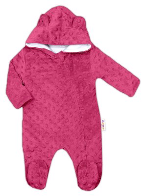 Baby Nellys Kombinézka/overálek MINKY s kapucí a oušky - sytě růžová vel.  74