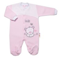 Baby Nellys Kojenecký overal froté, Medvídek Hello, růžový vel.  74