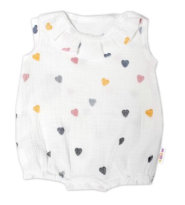 Baby Nellys Body s nohavičkami, mušelín, Srdíčko, smetanové vel.  80