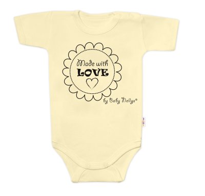 Baby Nellys Body krátký rukáv Made with love,  žluté vel.  74