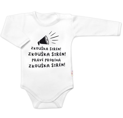 Baby Nellys Body dlouhý rukáv Zkouška sirén,  bílé vel.  80
