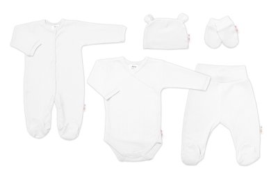 Baby Nellys Praktická 5-dílná žebrovaná soupravička do porodnice BOY, bílá vel.  68