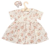 Baby Nellys Mušelínové šatičky + čelenka 2-dílná sada Pivoňky,  smetanové vel.  98