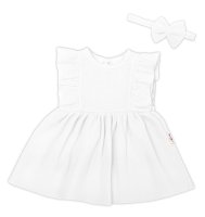 Baby Nellys 2-dílná sada mušelínové šatičky + čelenka, bílé vel. 68