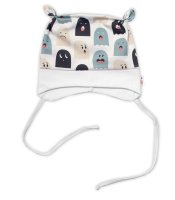 Baby Nellys Kojenecká čepička uzlíček na zavazování - Příšerky, bílá/mátová vel.  68/74