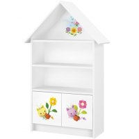 NELLYS Dřevěná knihovna/skříň na hračky Domeček, Flowers