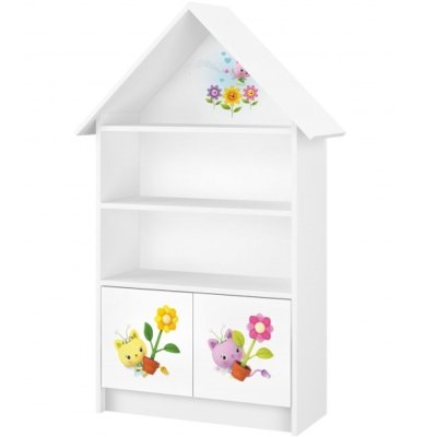 NELLYS Dřevěná knihovna/skříň na hračky Domeček, Flowers