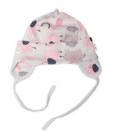 Baby Nellys Bavlněná čepička na zavazování, Sloníci, růžová, lem šedý