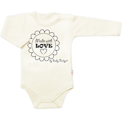 Baby Nellys Body dlouhý rukáv Made with love,  ecru