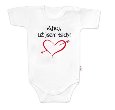 Baby Nellys Body krátký rukáv Ahoj už jsem tady!,  bílé vel.  80