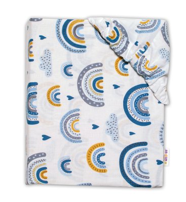 Baby Nellys Bavlněné prostěradlo do postýlky  - Duha, modrá vel.  140x70 cm