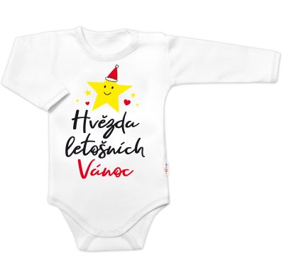 Baby Nellys Body dlouhý rukáv Hvězda letošních Vánoc,  bílé vel.  68