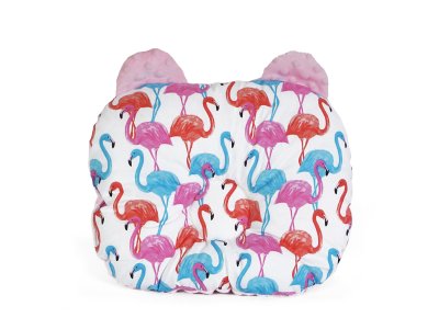 Baby Nellys Oboustanný polštářek s oušky, 30x35cm - Plameňák , minky růžová