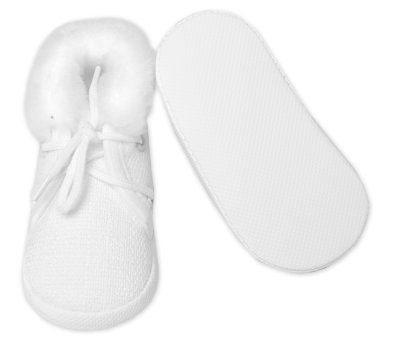 Baby Nellys Kojenecké capáčky/botičky na šněrování s kožíškem,  bílé