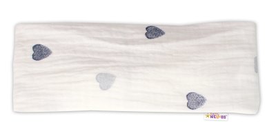 Baby Nellys Letní čelenka, bandana, mušelín, Srdíčka, smetanová vel.  104/110