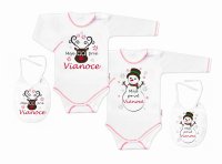 Baby Nellys Body dlouhý rukáv Moje prvé Vianoce, Sněhulák, bílé