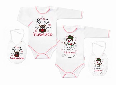 Baby Nellys Body dlouhý rukáv Moje prvé Vianoce, Sněhulák, bílé