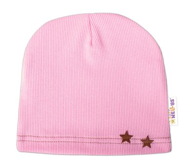 Baby Nellys Žebrovaná čepice Hvězdičky - růžová vel.  80/86