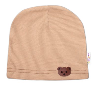 Baby Nellys Žebrovaná čepice Medvídek - béžová vel.  92/98
