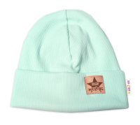 Baby Nellys Žebrovaná dvouvrstvá čepice s lemem - mátová vel.  104/110