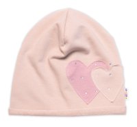 Baby Nellys Dětská čepice bavlna, Srdíčka s kamínky,  béžová vel.  104/134