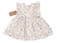 Baby Nellys Mušelínové šatičky + čelenka 2D Luční kvítky,  smetanové vel.  104