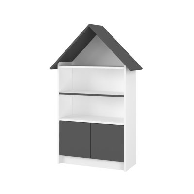 NELLYS Dřevěná knihovna/skříň na hračky Domeček, bílá/antracit