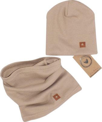 Z&Z Dvouvrstvá žebrovaná čepička + nákrčník, béžová vel.  80/86