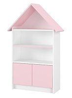 NELLYS Dřevěná knihovna/skříň na hračky Domeček, bílá/růžová