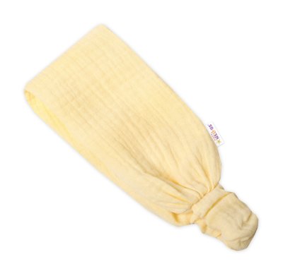 Baby Nellys Lehká mušelínová čelenka Bandana, žlutá vel.  104/110