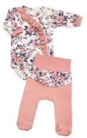 Baby Nellys Bavlněná sada 2D, body + polodupačky Růžičky, pudrově růžová vel.  74