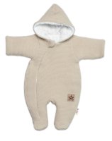 Baby Nellys Zimní pletená kombinézka/overálek s kapucí béžová, capuccino