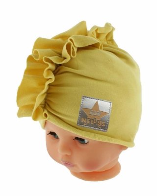 Baby Nellys Jarní/podzimní bavlněná čepice - turban, hořčicová vel.  80/86